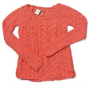 Free People Sweater Cable Knit Size S Wool Blend Boho Chunky Pink Orange